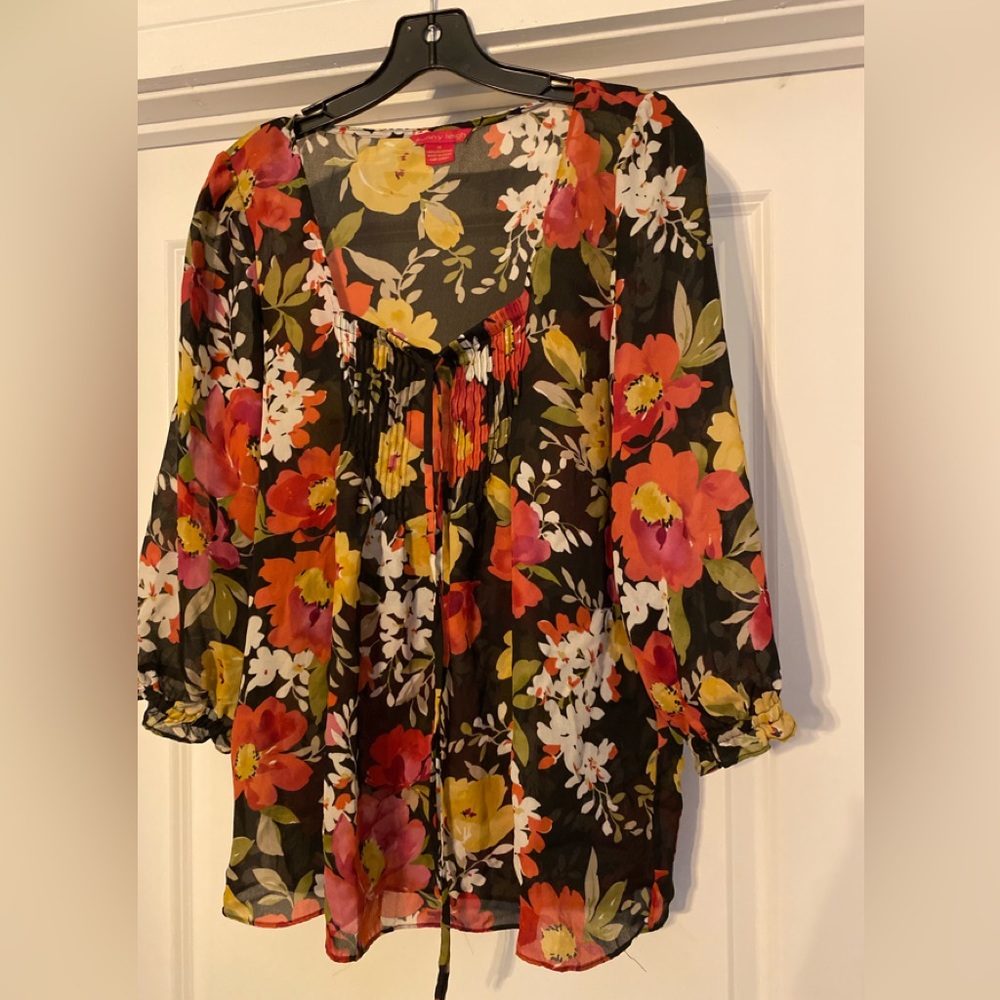 Womens Sunny Leigh 3/4 Sleeve Chiffon Blouse Floral Size Medium